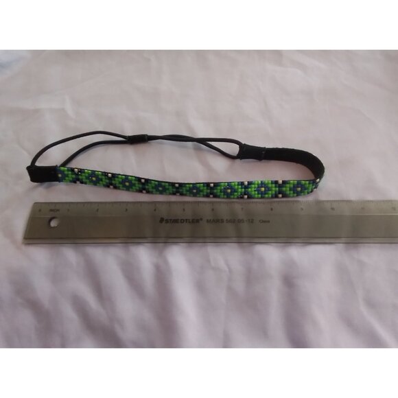 Beaded Adjustable Headband With Blue & Green Pattern - Picture 3 of 5